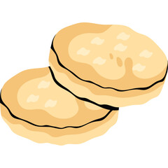 Two Delicious Light Brown Biscuits Stacked Together With Dark Outlines Isolated On A White Background