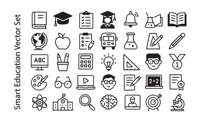 Smart Education and E-learning Outline Vector Icons Set. School and Study Line Symbols.