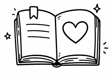 Hand-drawn doodle vector of a heart symbol drawn on an open recipe page, isolated on white background
