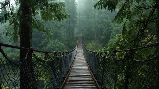 suspension bridge in the forest - Powered by Adobe