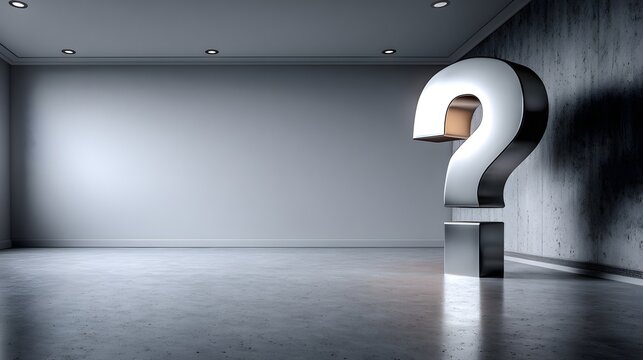 Großes metallisches Fragezeichen in modernem leeren Raum mit Spotlights
- Powered by Adobe