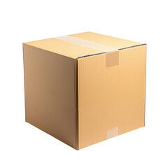 A plain cardboard box is positioned centrally on a clean. white background. ideal for packaging or shipping concepts. simplicity and versatility in storage solutions
