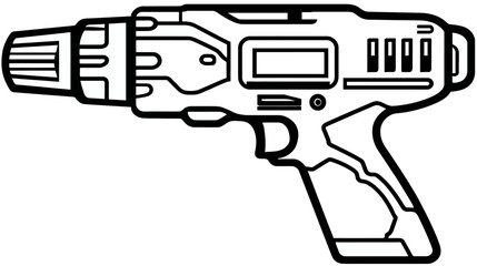 Obraz premium Futuristic Handheld Device Line Art Vector Icon. Sci-Fi Power Tool or Energy Weapon Detailed Illustration.