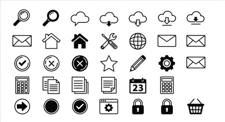 Collection of various black and white outline style vector icons editable vector file