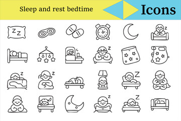 Bedtime and baby sleep icons