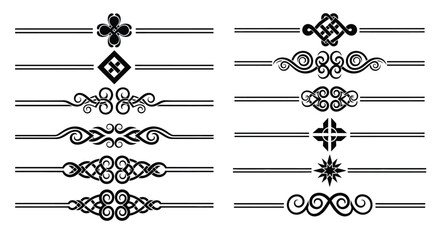 Collection of black and white decorative line divider elements editable vector file