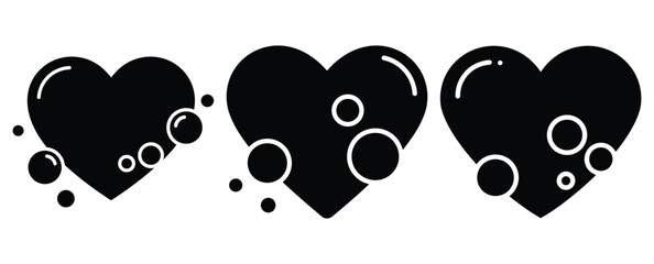 Fototapeta premium heart bubbles silhouette Valentine icon set,Black color simple Vector icons