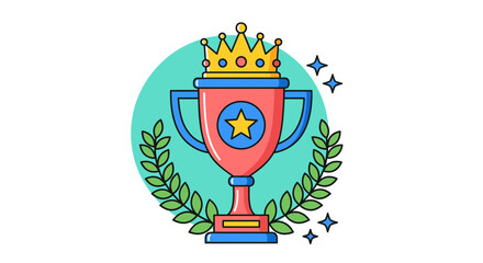 Illustration of a trophy with a crown and laurel wreath design editable vector file