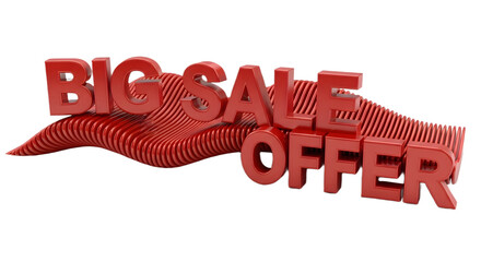 A red big sale offer text on a red striped platform on white background with transparent background