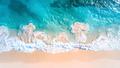 Aerial view of ocean waves and sandy beach
