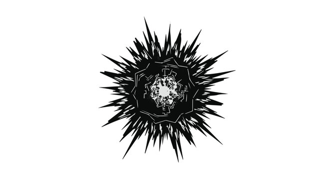 Abstract spiky black and white illustration of a sea urchin