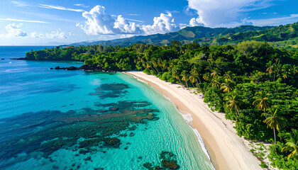 Fototapeta premium Aerial view of tropical beach and clear blue water