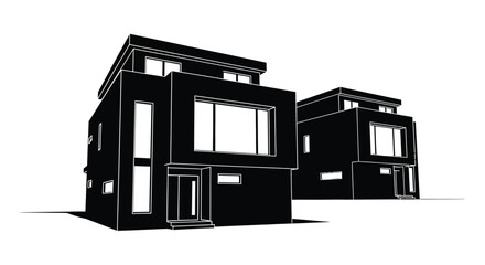 Two modern black minimalist houses on a white background art editable vector file
