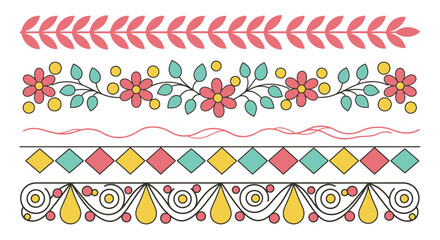 Decorative borders with floral and geometric elements pattern editable vector file