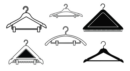 Illustration of various types of clothes hangers in black and white editable vector file