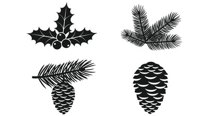 Black and white christmas holly pine and cone clip art vector editable vector file