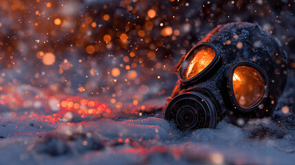 Dramatic gas mask with glowing orange light offers protection in hazardous conditions