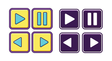 Illustration of play pause and rewind buttons in two color sets editable vector file