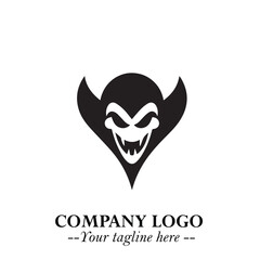 Head of Dracula Logo Symbol in Black on the White Background with Horror Minimal Vector Design