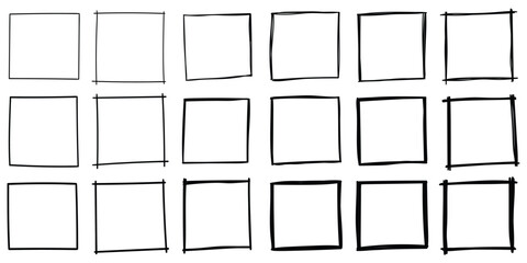 Hand-drawn doodle set of squares on a white background.