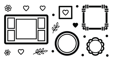 Various black and white outline shapes and decorative elements editable vector file