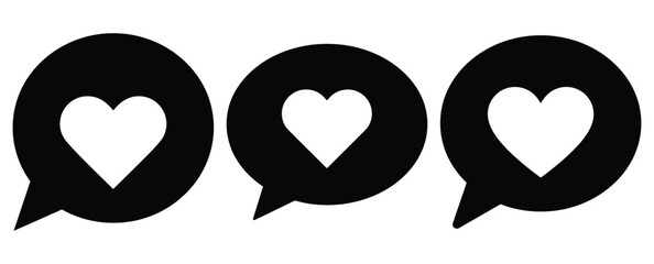 love bubble silhouette Valentine icon set,Black color simple Vector icons
