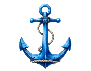 Blue Anchor with Rope on White Background