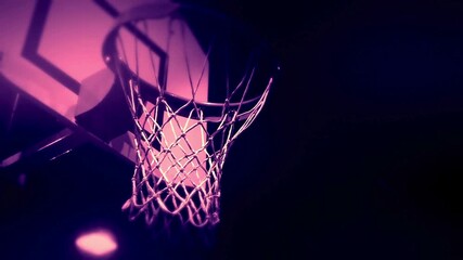 Equipment for a team ball game at indoor court. basketball ring with a net. shield and basketball hoop in the gym. basketball hoop, indoor sports arena. - Powered by Adobe