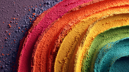 A poster celebrating Pride month - with a curved rainbow. 