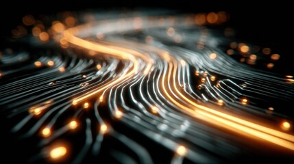 An abstract image showcasing illuminated circuits and data transfer in a technological context.