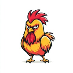 This cartoon rooster with an angry expression stands out with its bold colors and fierce look.