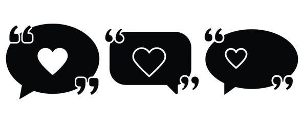 Obraz premium love quote bubble silhouette Valentine icon set,Black color simple Vector icons