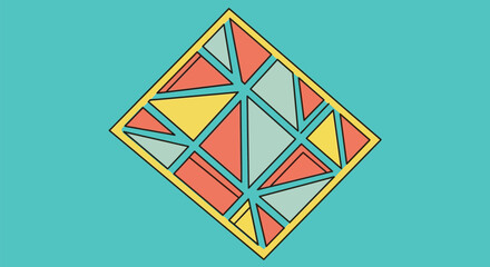 Abstract design of triangles in a diamond shape with yellow border editable vector file