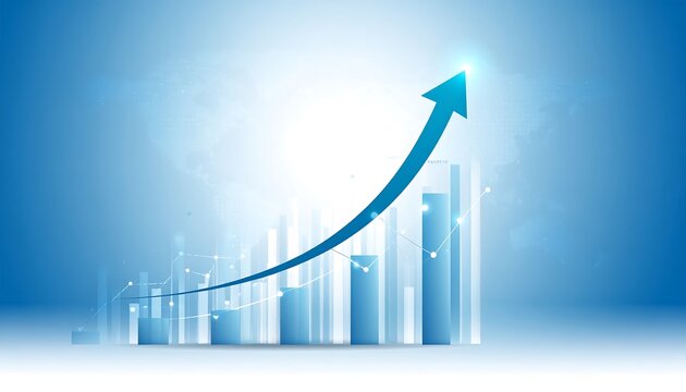 Abstract illustration of financial growth with rising arrow and data visualization