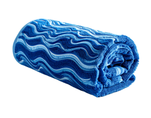 Neatly Rolled Blue Towel with Wave Patterns