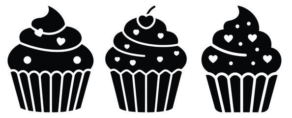 valentine cupcake silhouette Valentine icon set,Black color simple Vector icons