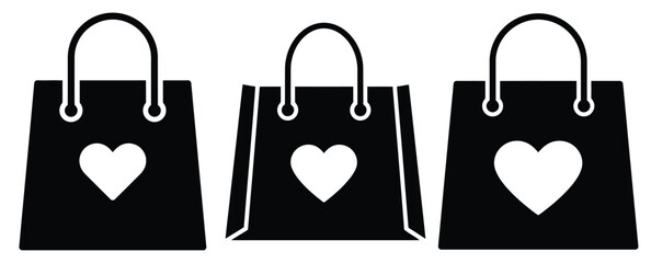 valentine shopping bag silhouette Valentine icon set,Black color simple Vector icons