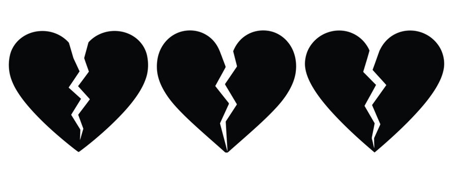 broken heart silhouette Valentine icon set,Black color simple Vector icons