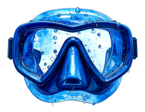 Blue Snorkeling Mask with Clear Lenses and Water Droplets