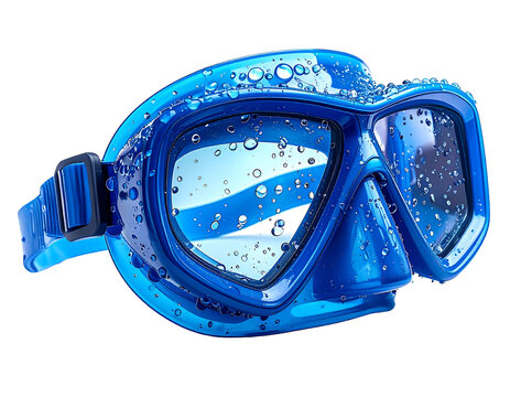 Blue Snorkel Mask with Clear Lenses and Water Droplets - Powered by Adobe