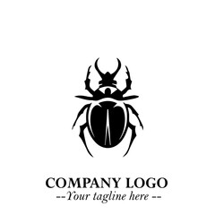 Beetle Logo Symbol in Black on the White Background with Simple Modern Insect Design