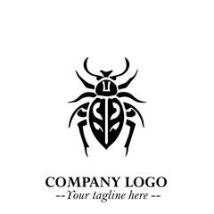 Beetle Logo Symbol in Black on the White Background with Simple Modern Insect Design