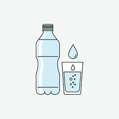 Minimalist Water and Beverage Plastic Bottle, Glass, and Water Drop Vector Collection