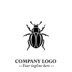 Beetle Logo Symbol in Black on the White Background with Simple Modern Insect Design