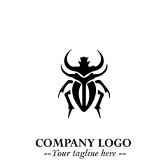 Beetle Logo Symbol in Black on the White Background with Simple Modern Insect Design
