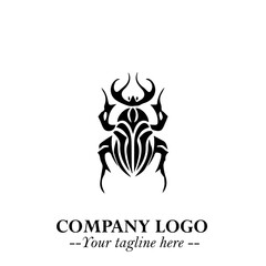 Beetle Logo Symbol in Black on the White Background with Simple Modern Insect Design