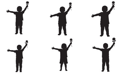 Naklejka premium Children holding microphones silhouette