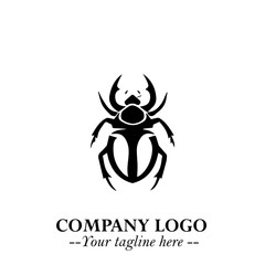 Beetle Logo Symbol in Black on the White Background with Simple Modern Insect Design