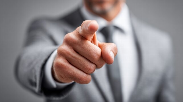 Businessman pointing his finger directly at the viewer