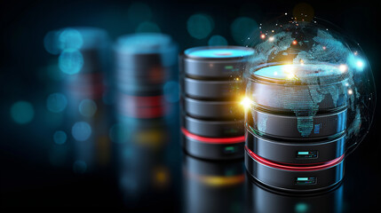 Data analytics, AI and database management technology with global network connection, connecting with cloud server and data center, abstract data science and engineering tech backg